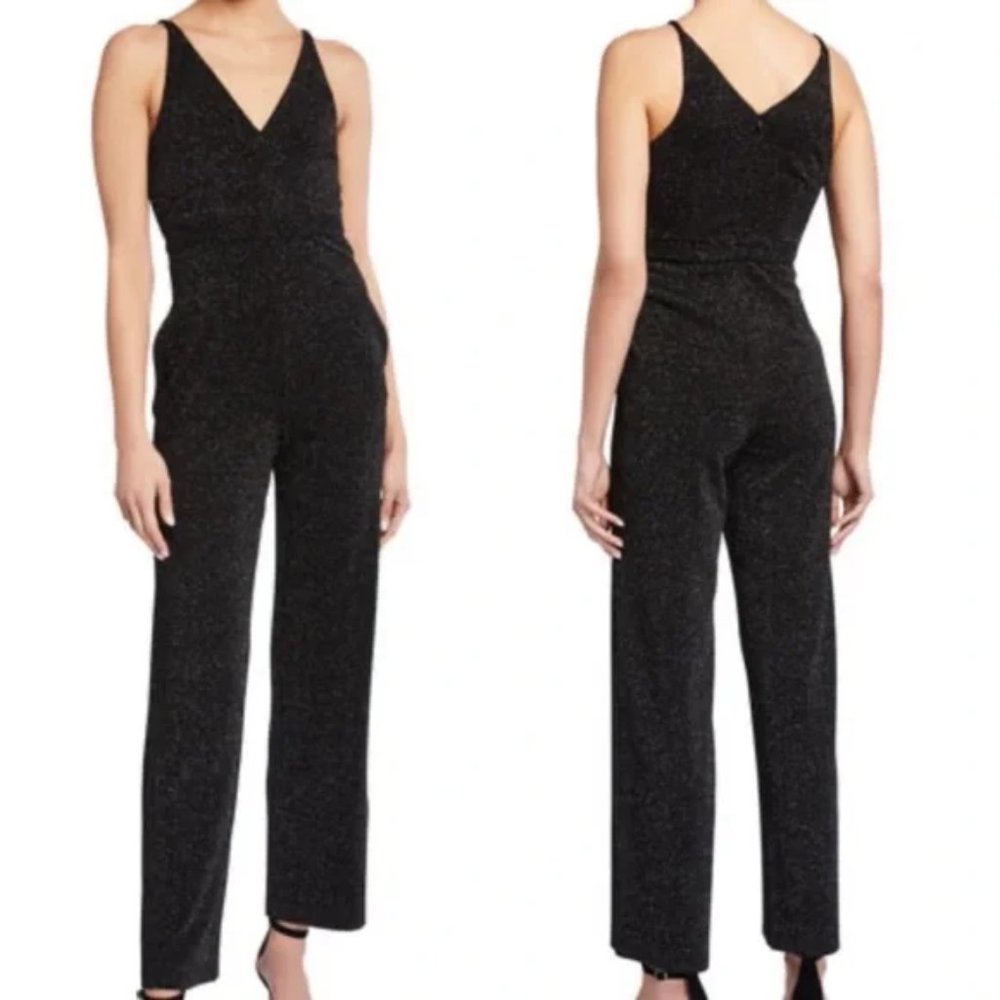 NWT Donna Morgan silver black shimmer formal cocktail jumpsuit Sz 4 shabby chic